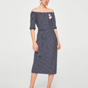Off-shoulder striped dress