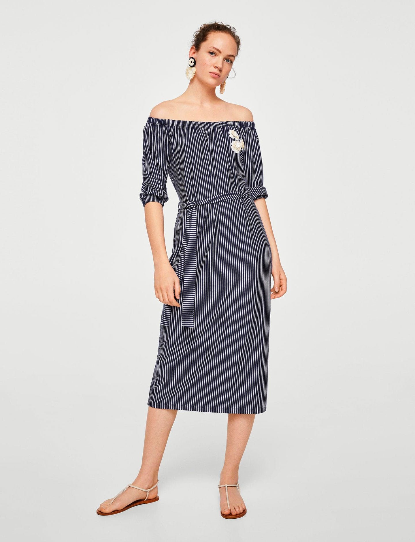 Off-shoulder striped dress